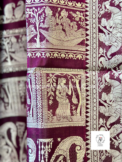 A Maroon Baluchari with rare Deer motif