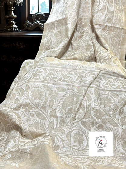 Tussar with White Thread Kantha-4