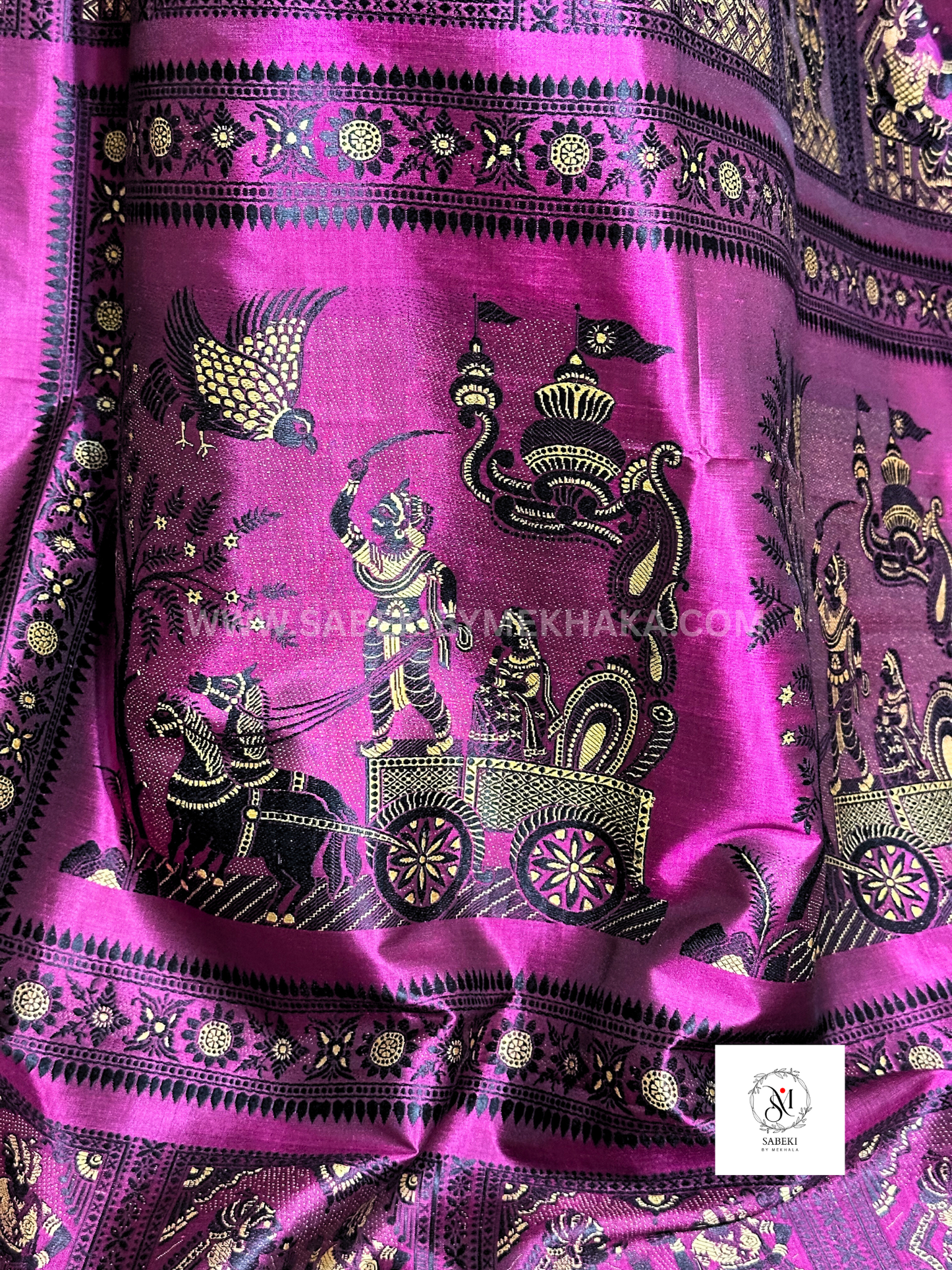 Purple-Black Ramayana Revival Baluchari