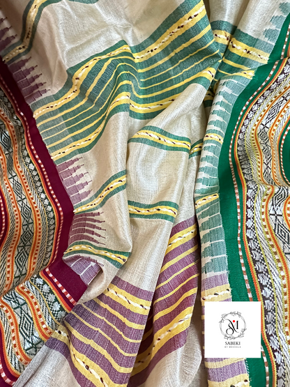 Vibarbha Karvati Kinar with Maroon and Green borders Tussar-4
