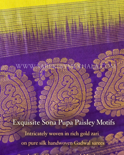 Greenish yellow-Purple Sona-Roopa Zari Silk Gadwal