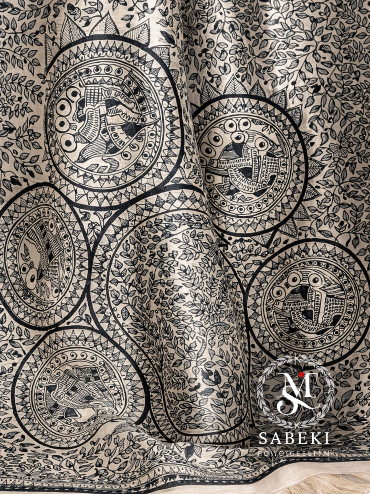 Monochrome Hand Painted Madhubani-3