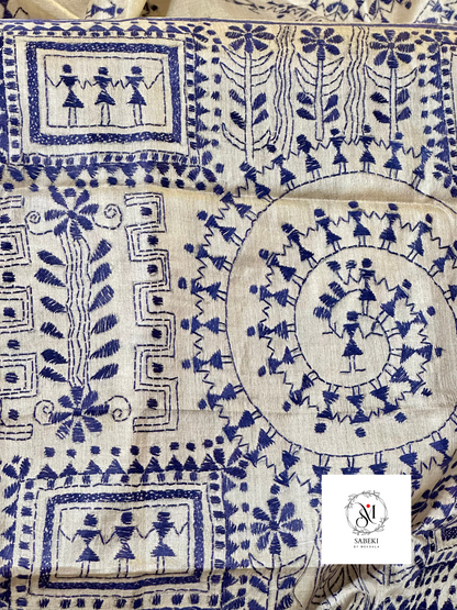 Gachi by Gachi tussar Navy blue thread warli kantha