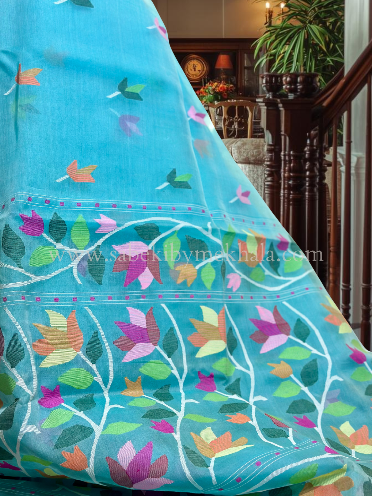 Madhabilata Asmani Firoza Resham Tantuja Jamdani