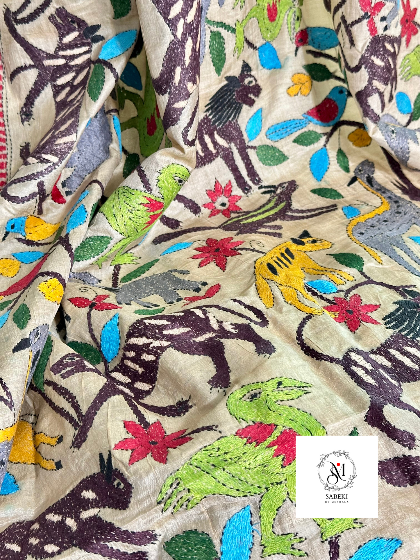 Unique Shikargah Kantha in premium Gachi Tussar