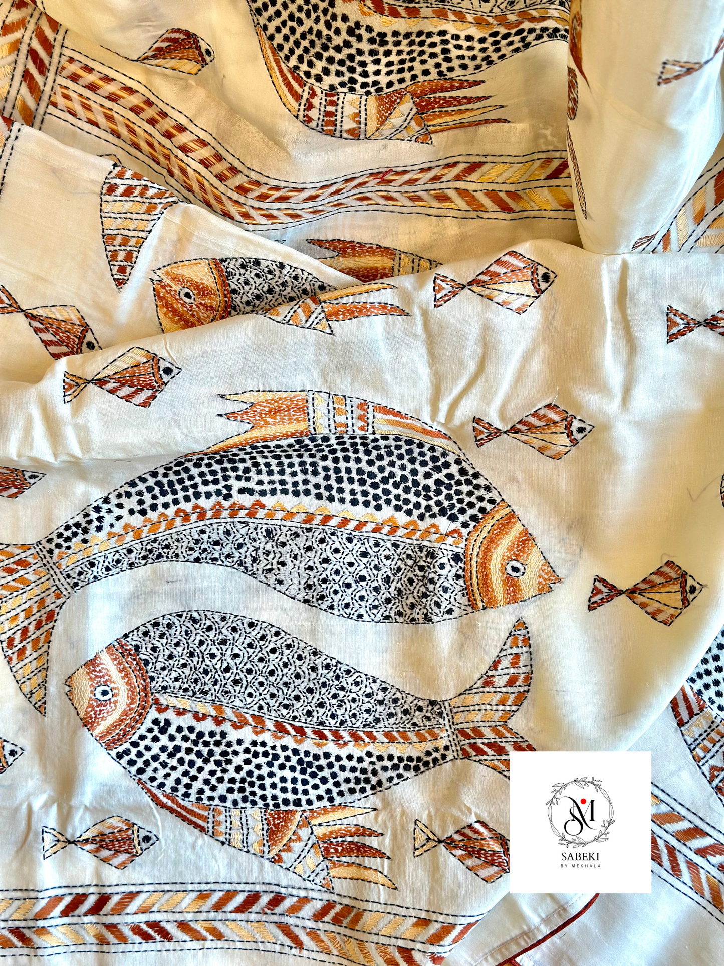 Fish Kantha on Bangalore Silk