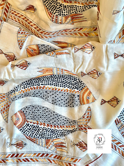 Fish Kantha on Bangalore Silk