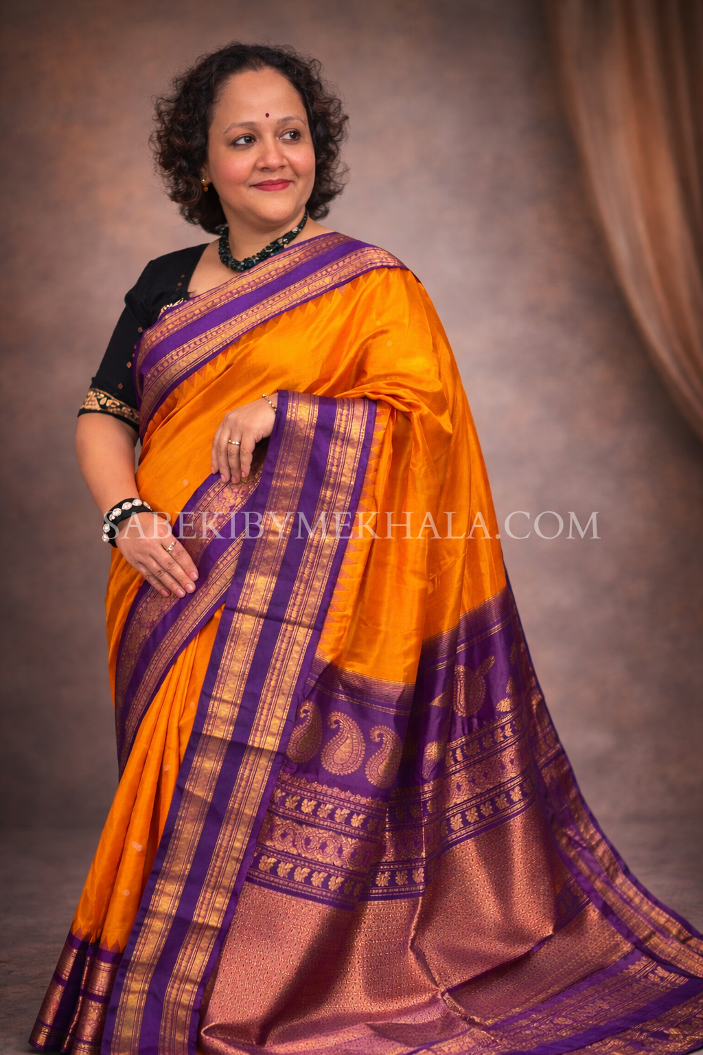 Orange and Purple pure silk Gadwal