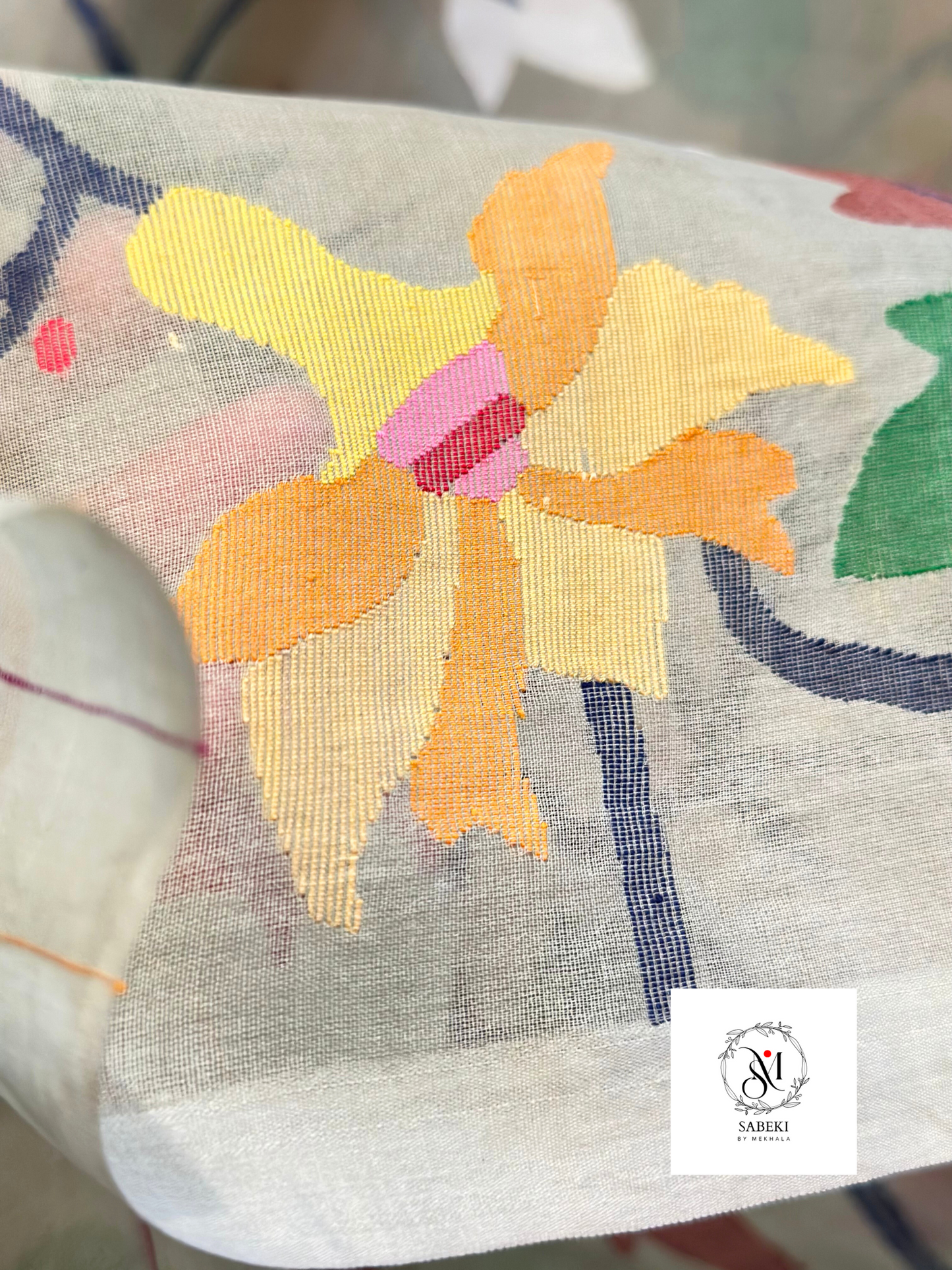 Mint Blue Floral Jaal reverse side