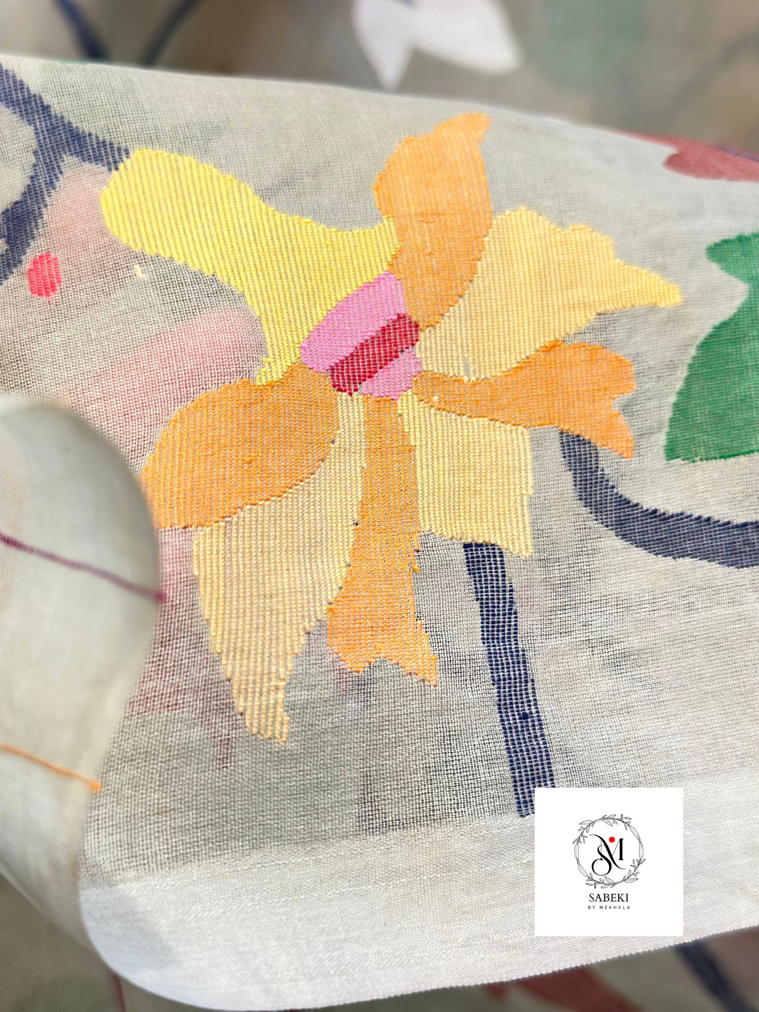 Mint Blue Floral Jaal reverse side