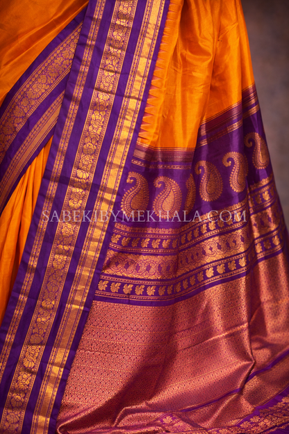 Orange and Purple pure silk Gadwal