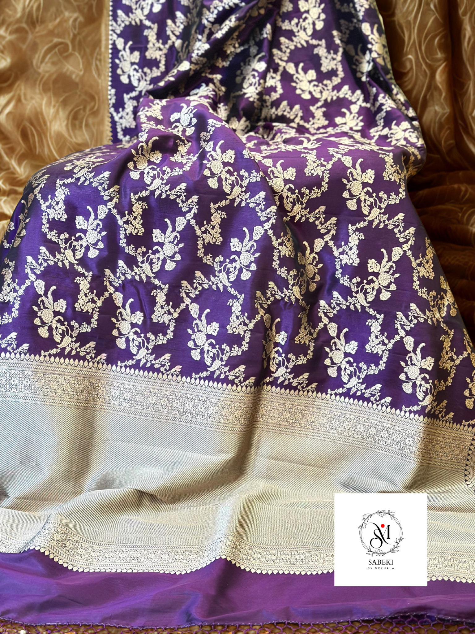 Manikarnika Aubergine Purple Jaal Katan Banarasi