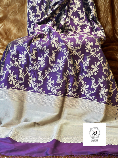 Manikarnika Aubergine Purple Jaal Katan Banarasi