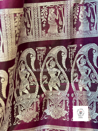 A Maroon Baluchari with rare Deer motif