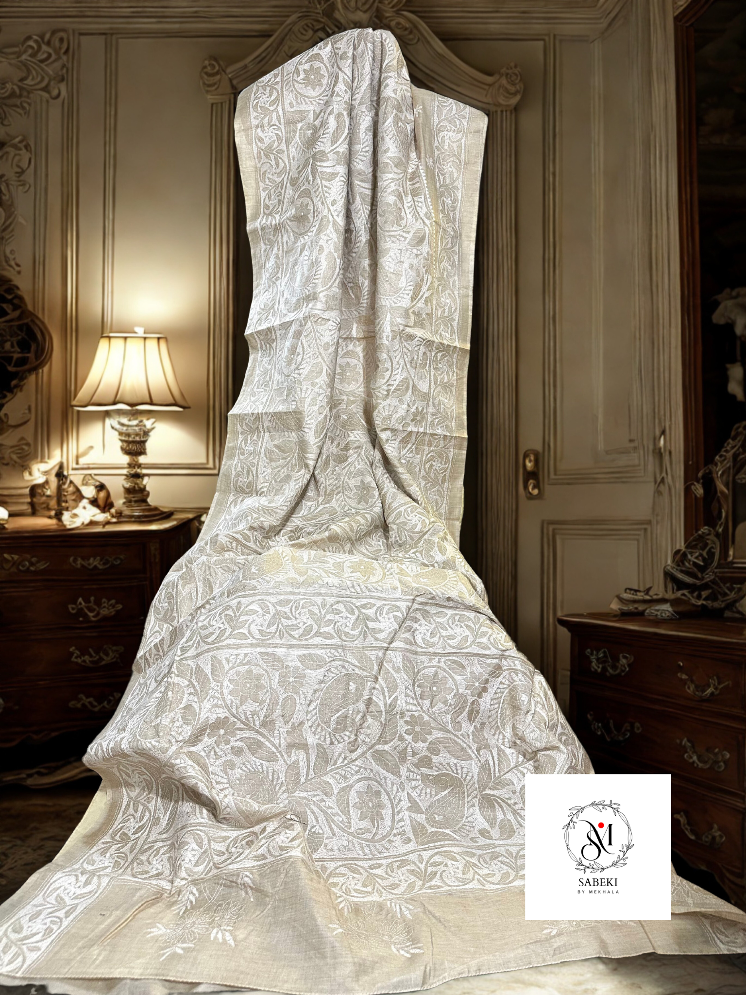 Tussar with White Thread Kantha-4