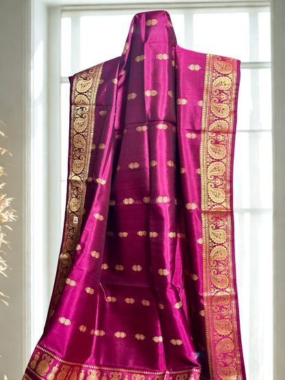 A Purple- Black Baluchari with Iconic Resham Paisleys