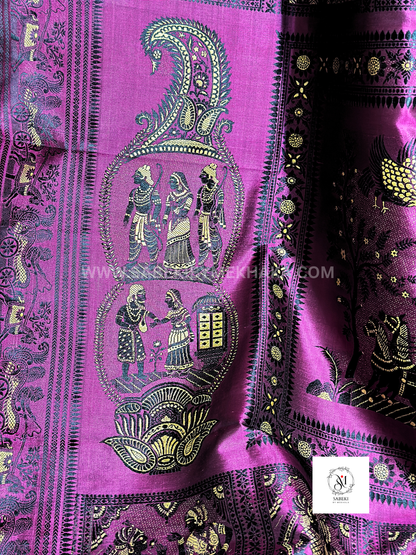 Purple-Black Ramayana Revival Baluchari