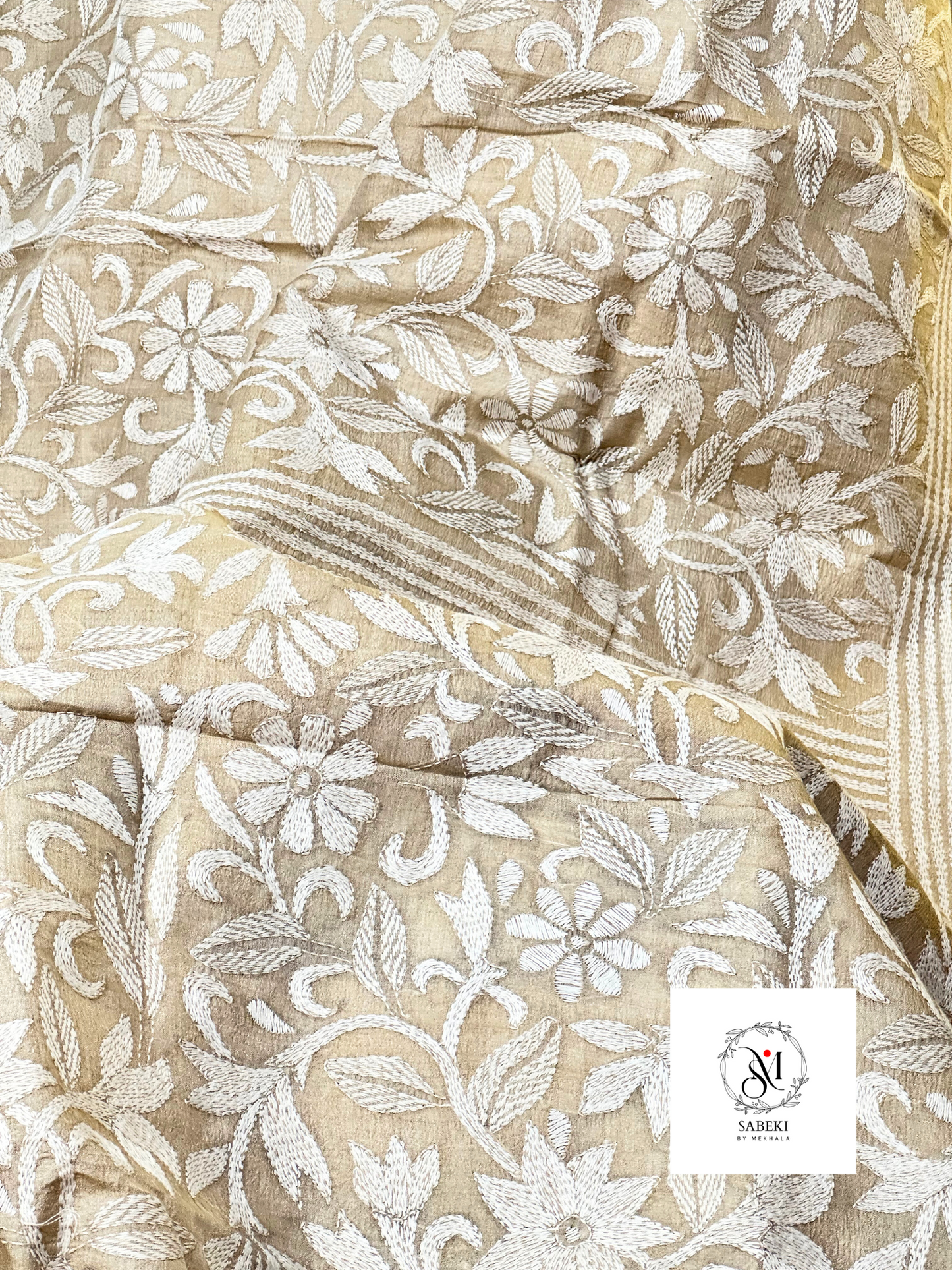Tussar with White Thread Kantha-5