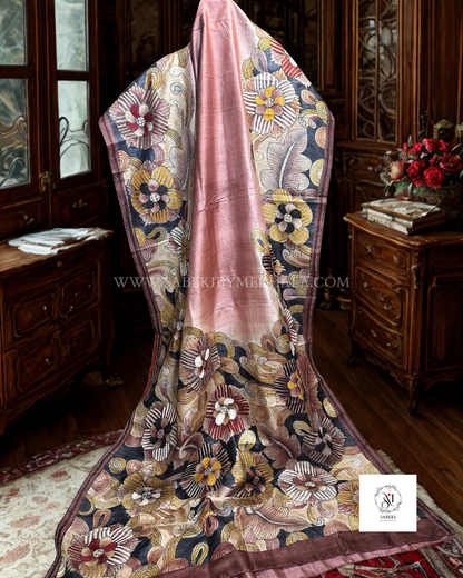 Exclusive hand pastel grey kantha on tussar