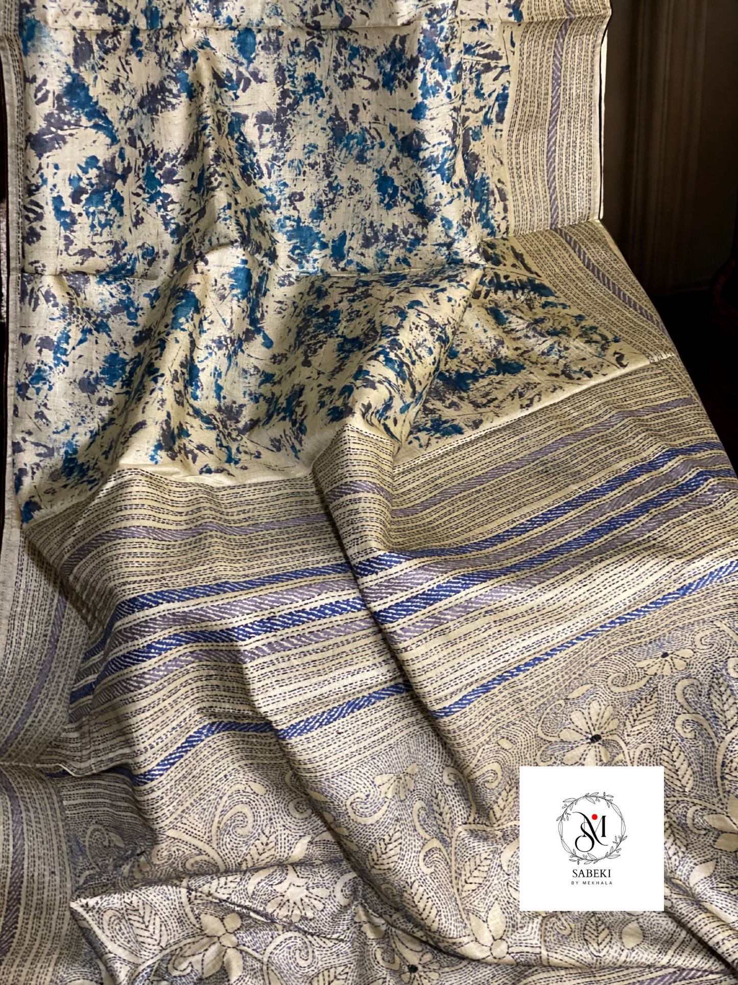 Spray painted reverse Tussar Kantha