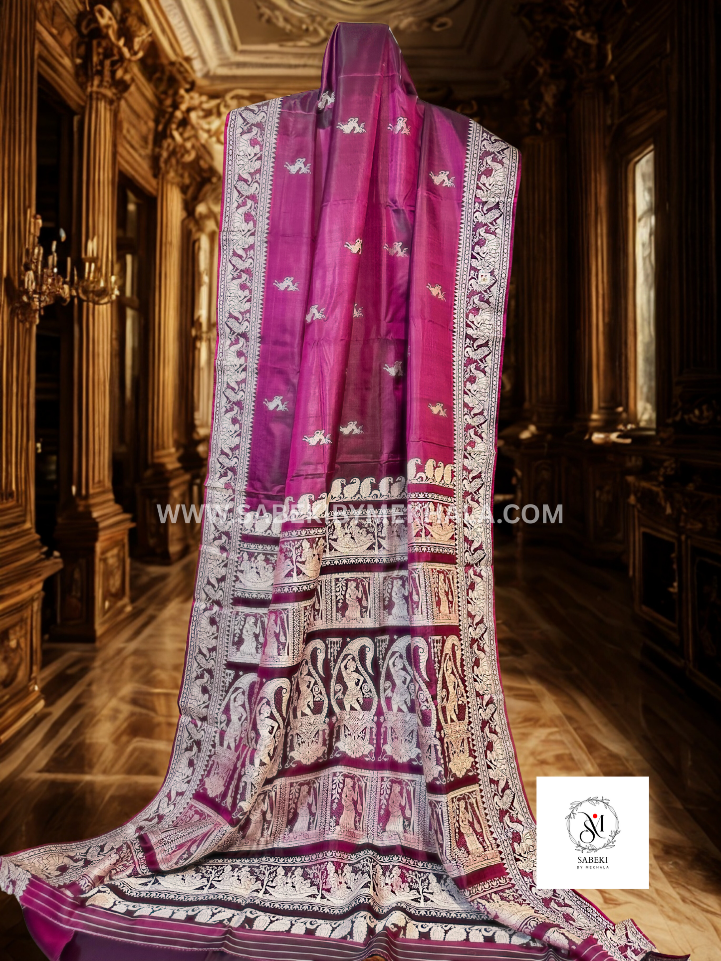 A Maroon Baluchari with rare Deer motif