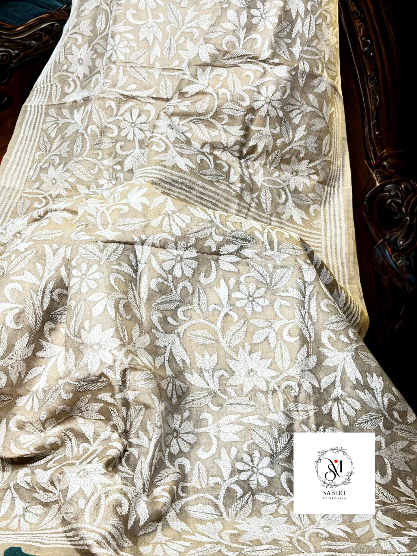 Tussar with White Thread Kantha-5