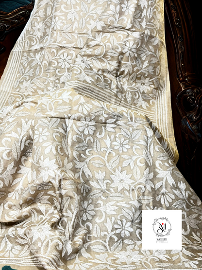 Tussar with White Thread Kantha-5