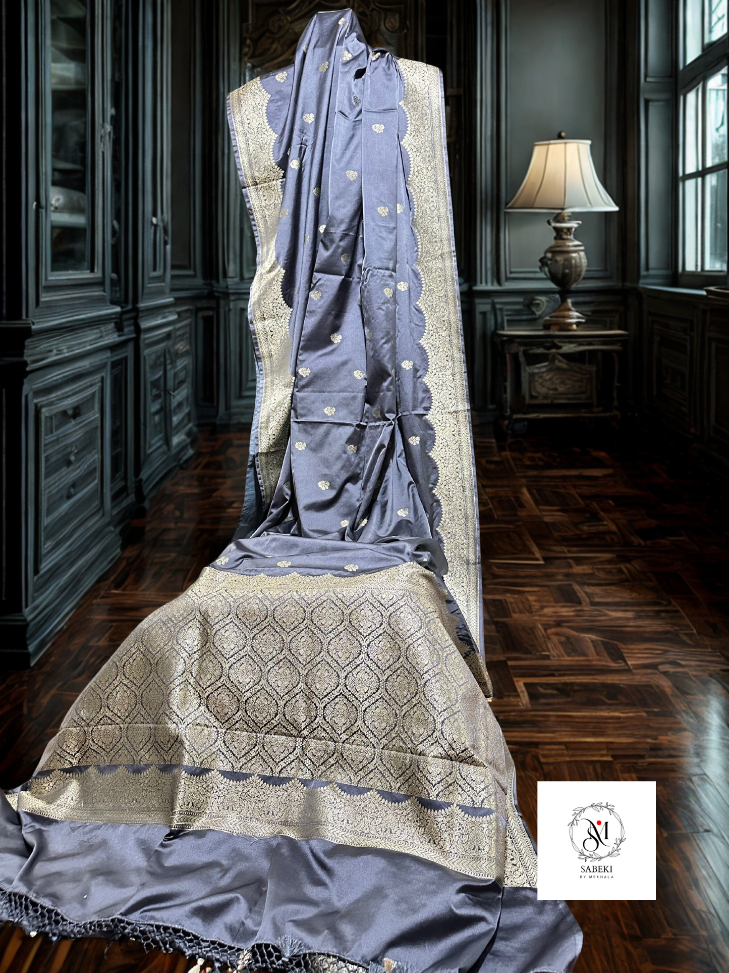 Mashru Katan Banarasi (Steel gray Color)