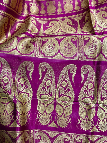 A Purple- Black Baluchari with Iconic Resham Paisleys