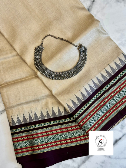 Vibarbha Karvati Kinar with brown borders Tussar-3