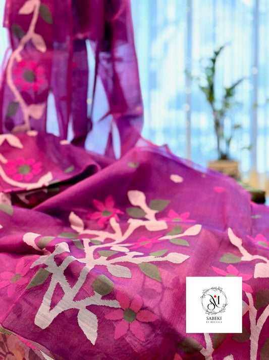 Madhabilata Pink-Purple Cotton Jamdani