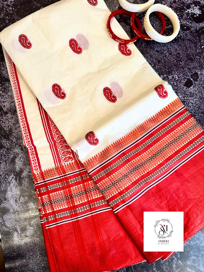 Red Meenakari border Gorod-7 paisley motif