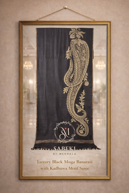 Pure Muga Contemporary Banarasi-Black big Paisley motif