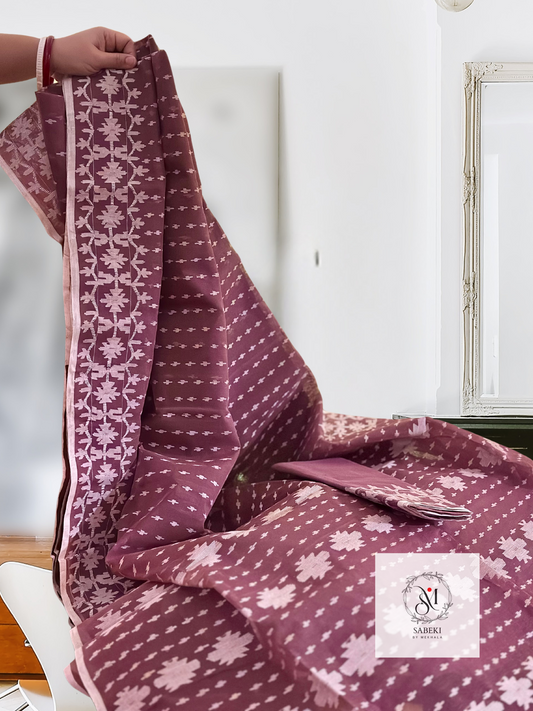 Shitalakshya Handwoven Dhakai Jamdani - Maroon