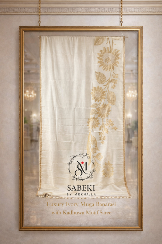 Pure Muga Contemporary Banarasi-Off-White wrapping Naksha motif