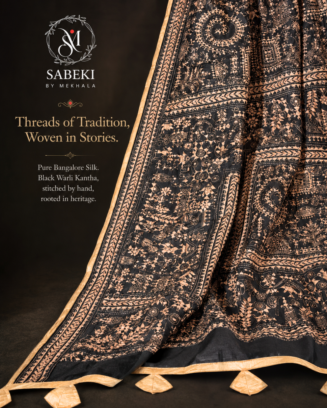 Authentic handcrafted Warli Kantha saree available in USA