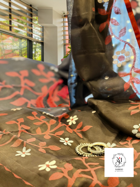 Black red floral jamdani