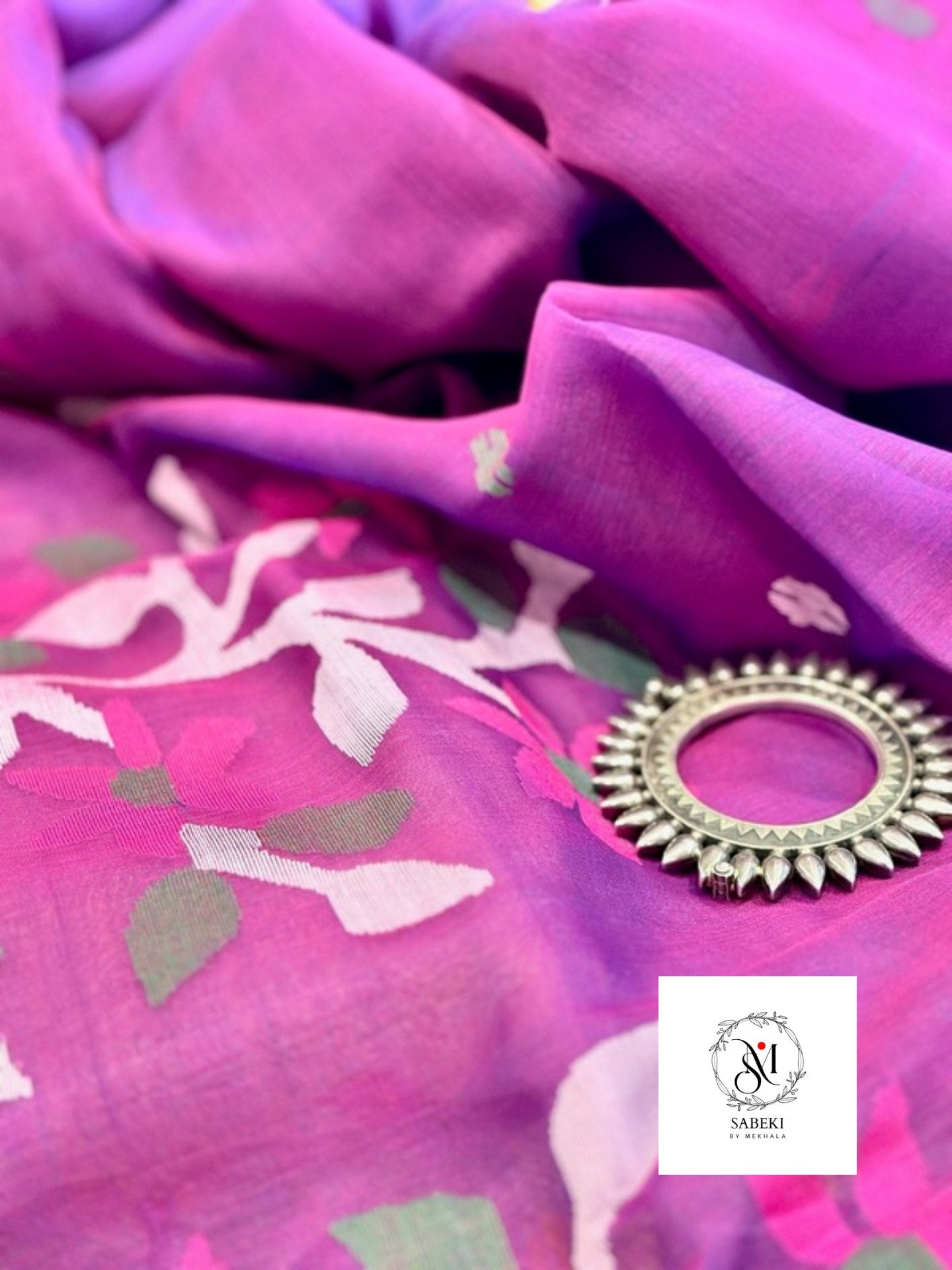 Madhabilata Pink-Purple Cotton Jamdani