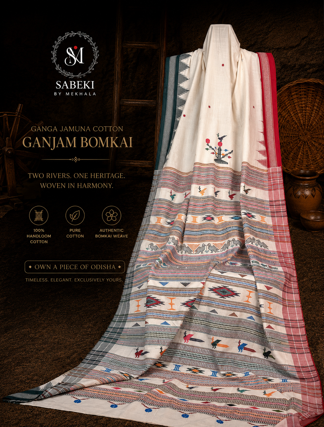 Ganjam Bomkai (cotton) in Green and Red Ganga-Jamuna border