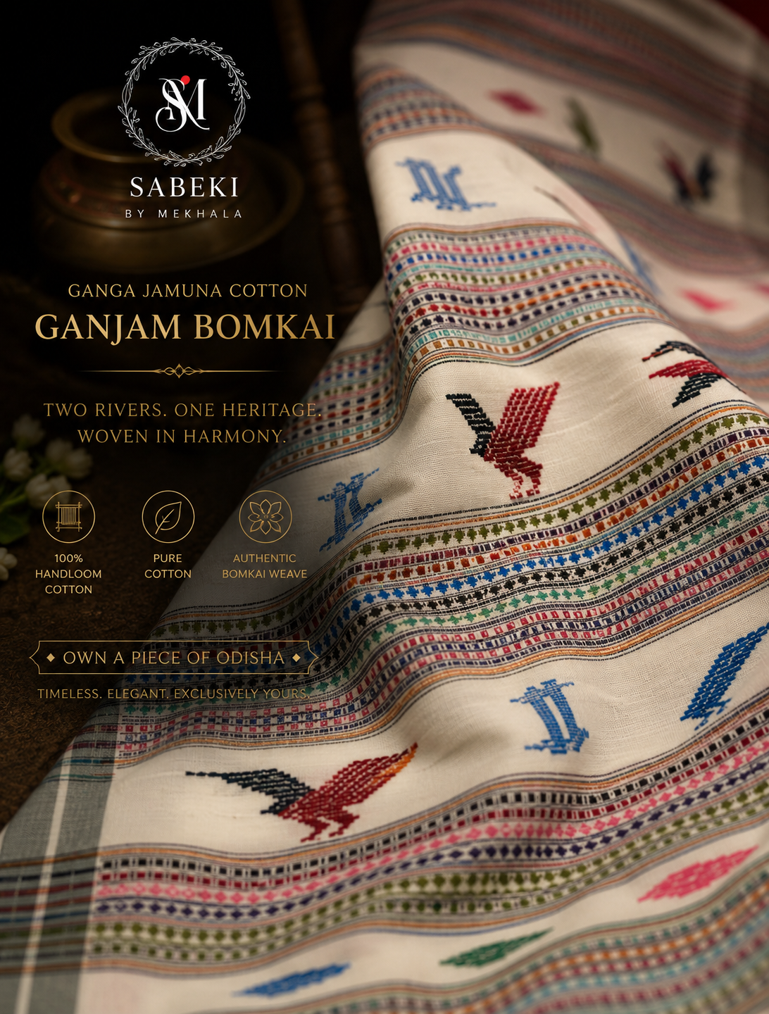 Ganjam Bomkai (cotton) in Green and Red Ganga-Jamuna border