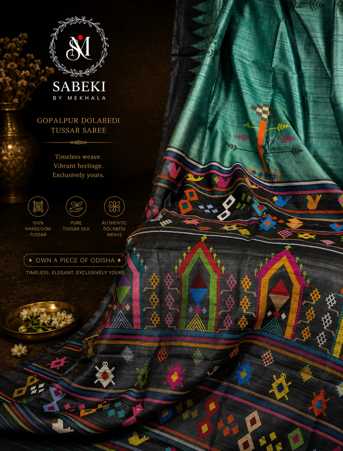 Gopalpur Tussar Dolabedi Saree close up| Handwoven Odisha Heritage Silk Weave
