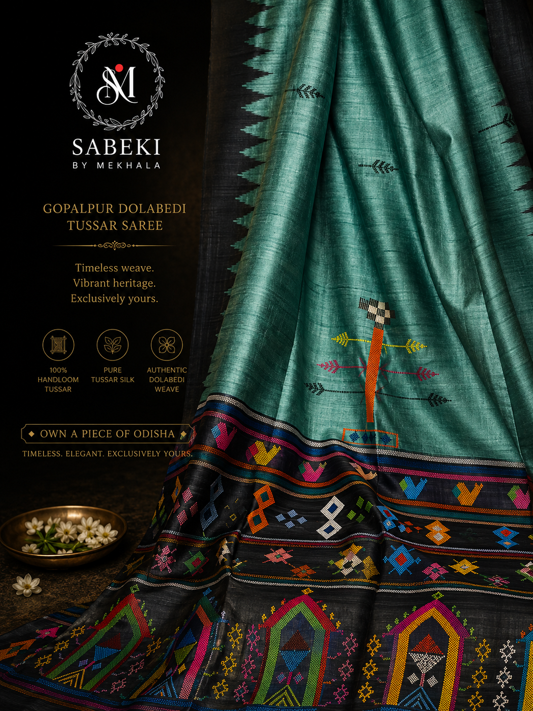Gopalpur Tussar Dolabedi Saree | Handwoven Odisha Heritage Silk Weave