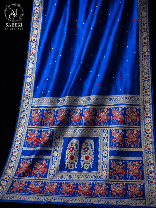 "Nilkor Saheb" Indigo Revolution Handwoven Silk Baluchari Saree