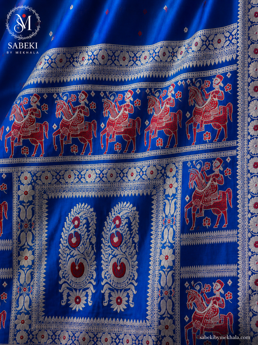 "Nilkor Saheb" Indigo Revolution Handwoven Silk Baluchari Saree