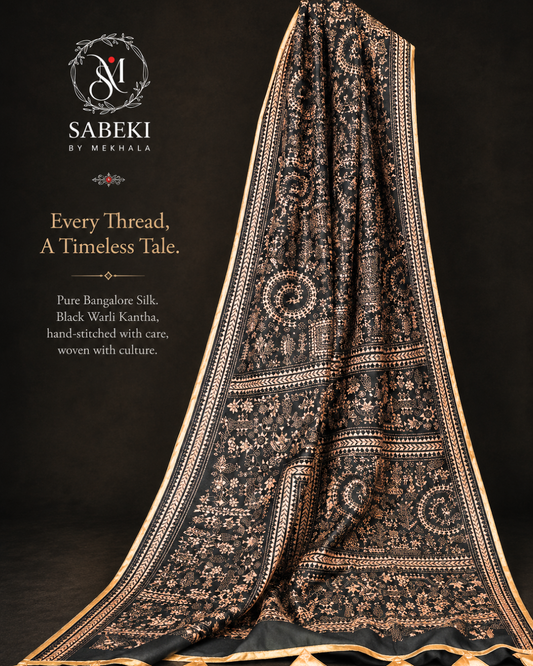 Luxury handcrafted Warli Kantha saree for weddings and cultural occasions