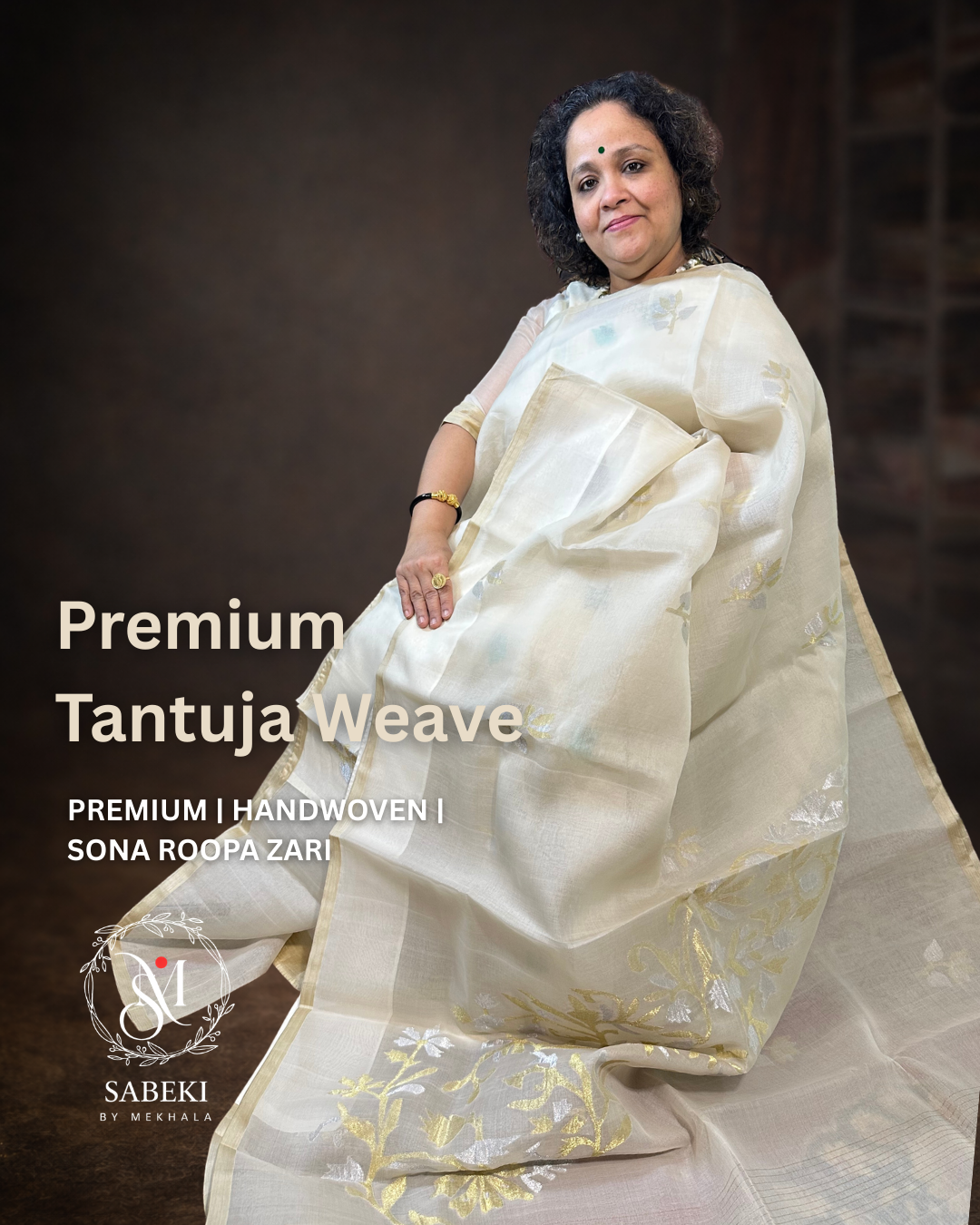 virgin color Tussar Tantuja Jamdani saree