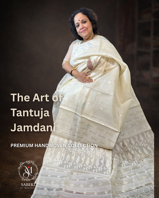 virgin color Tussar Tantuja Jamdani image