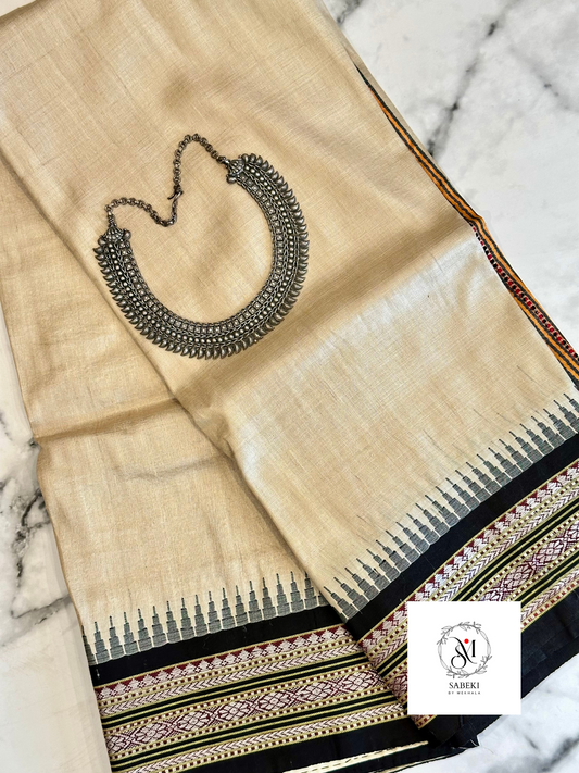 Vibarbha Karvati Kinar with black borders Tussar-5