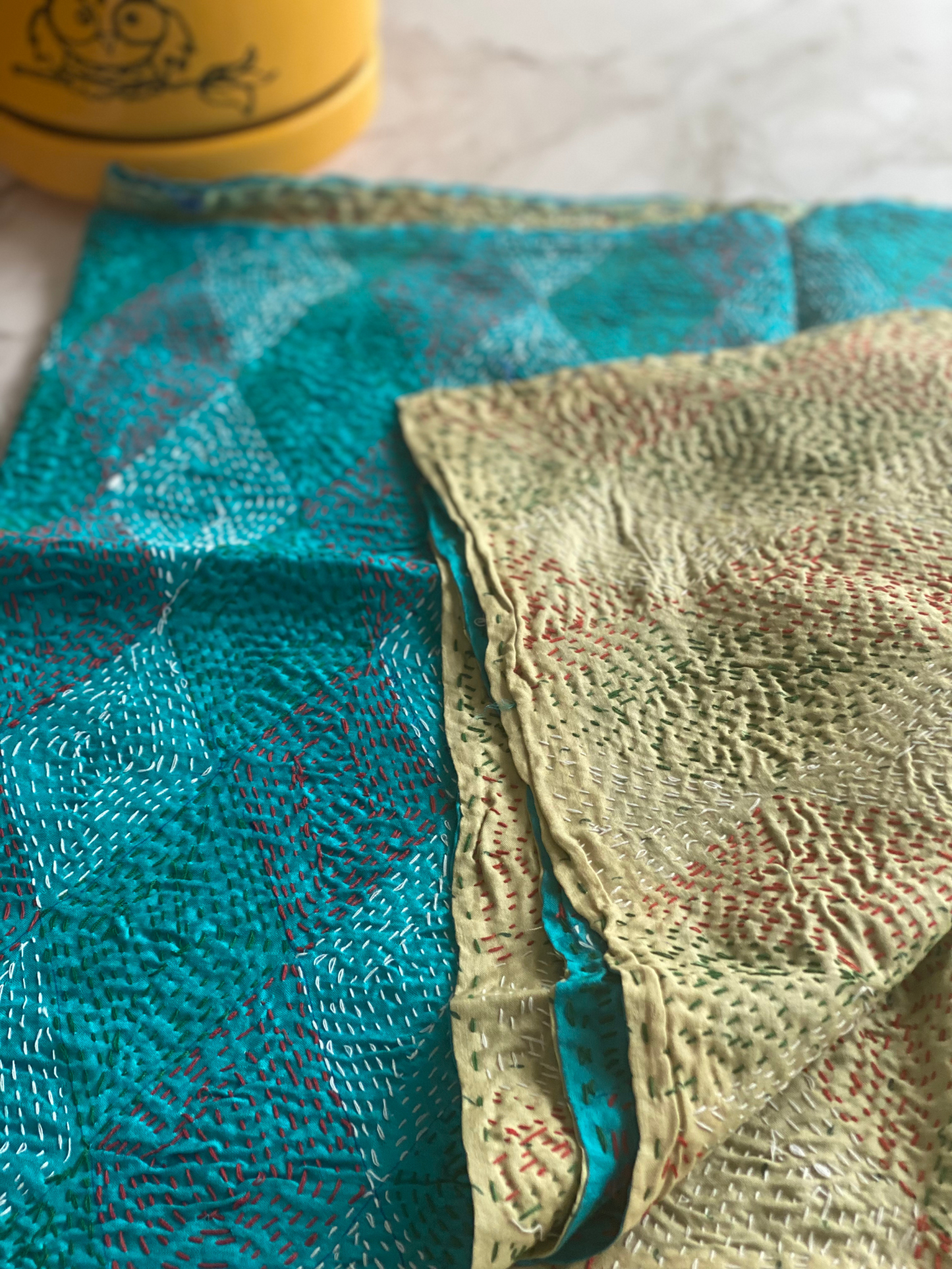 Reversible silk kantha stole