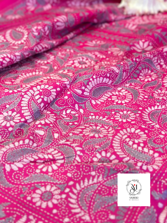 Hand Kantha on Virgin Color Gachi by Gachi Tussar